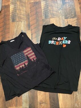 Black Graphic Womens Tank Top - 'The Day Drinkers' & Flag Designs